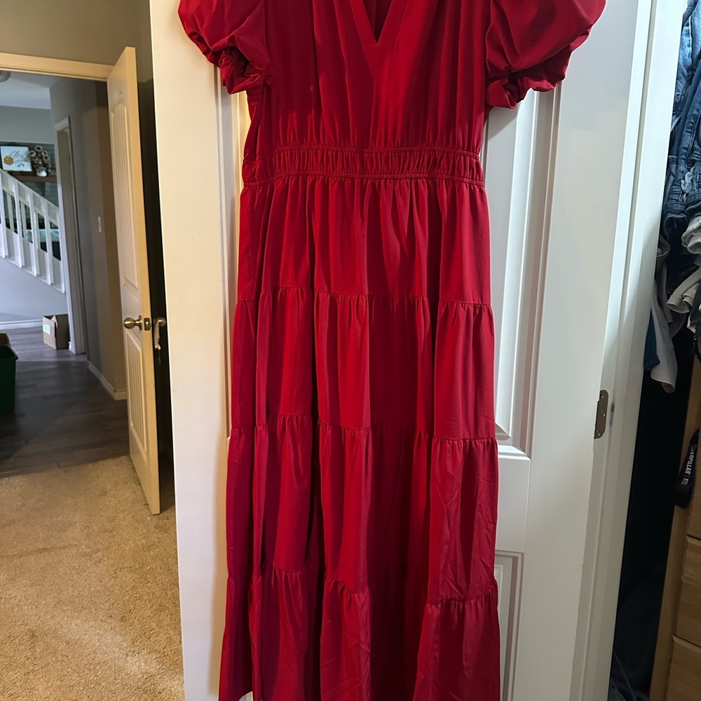 Puff Sleeve Elegant Red Maxi Dress